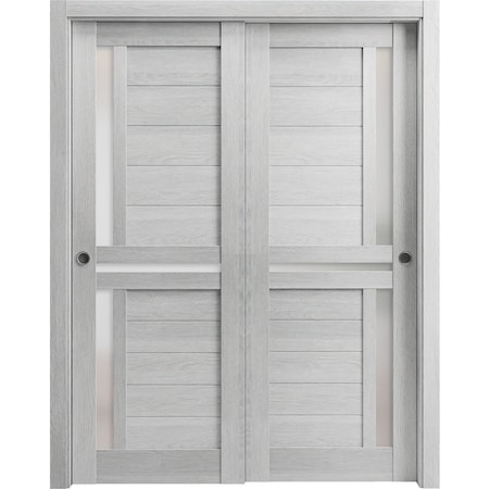 Sartodoors Sliding Closet Bypass Doors 48 x 80in, Veregio 7288 Light Grey Oak W/ Frosted Glass, Sturdy Rails VEREGIO7288DBD-OAK-48
